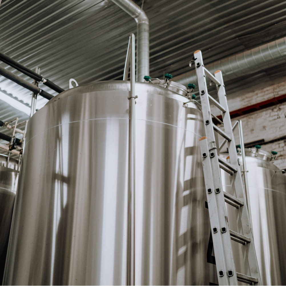 Large silver storage tanks